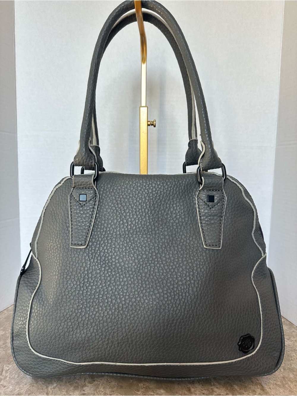 Fiorelli Grey Pebbled Satchel Top Handle Structured Shoulder Bag Classic Chic